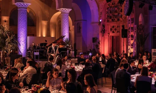 Gala dinner stage with saxophonist in Barcelona Gala dinner stage with saxophonist in Barcelona