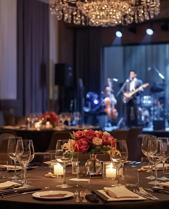 Corporate gala dinner venue in Barcelona with elegant table setting